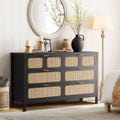6 Drawer Dresser for Bedroom, Rattan Dresser with Metal Handles, Farmhouse Wood Storage Chest of Drawers for Bedroom, Living Room, Office