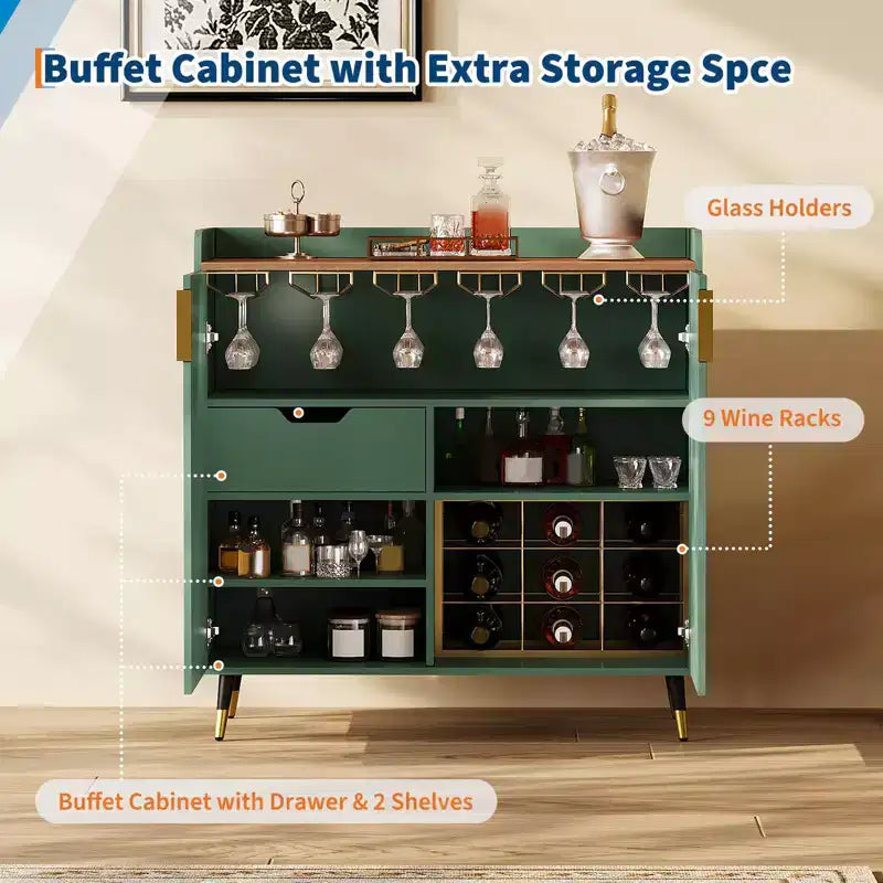 31.5 Mobile Bar Cantinetta, Mobile Bar da Caffè in Legno con Portabottiglie e Portabicchieri, Credenza Moderna a Buffet per Soggiorno Ingresso di Casa