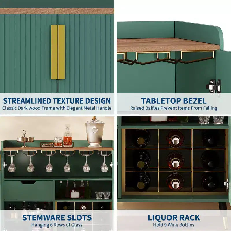 31.5 Mobile Bar Cantinetta, Mobile Bar da Caffè in Legno con Portabottiglie e Portabicchieri, Credenza Moderna a Buffet per Soggiorno Ingresso di Casa