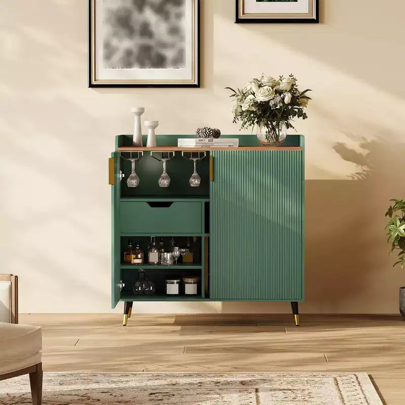 31.5 Mobile Bar Cantinetta, Mobile Bar da Caffè in Legno con Portabottiglie e Portabicchieri, Credenza Moderna a Buffet per Soggiorno Ingresso di Casa