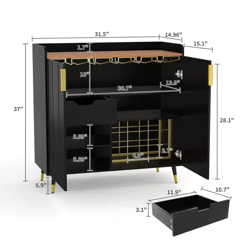 31.5 Mobile Bar Cantinetta, Mobile Bar da Caffè in Legno con Portabottiglie e Portabicchieri, Credenza Moderna a Buffet per Soggiorno Ingresso di Casa