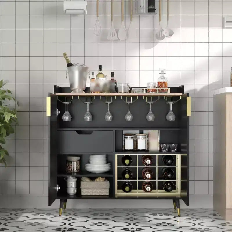 31.5 Mobile Bar Cantinetta, Mobile Bar da Caffè in Legno con Portabottiglie e Portabicchieri, Credenza Moderna a Buffet per Soggiorno Ingresso di Casa