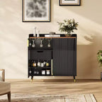 31.5 Wine Bar Cabinet, Wooden Coffee Bar Cabinet with Wine Rack & Glass Holder, Modern Sideboard Buffet Cabinet for Home Living Room Entryway