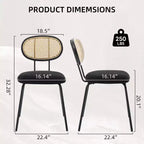 Set di 2 sedie da pranzo in metallo, sedie da cucina moderne imbottite con schienale a griglia intrecciata e robusto telaio in metallo, stile rustico, nere