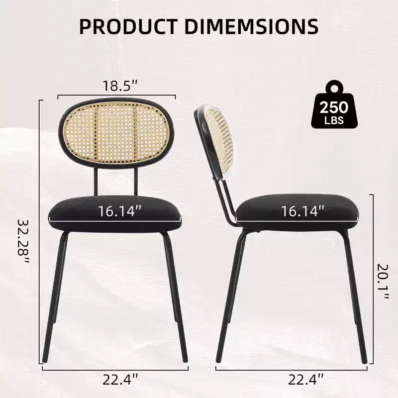 Set di 2 sedie da pranzo in metallo, sedie da cucina moderne imbottite con schienale a griglia intrecciata e robusto telaio in metallo, stile rustico, nere