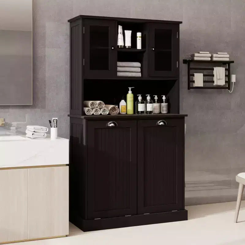 Double-Compartment Bathroom Storage Cabinets with 2 Adjustable Shelves, Suitable for Bedrooms and Bathrooms