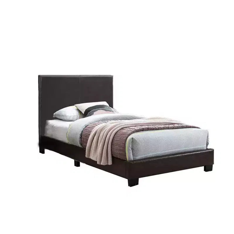 Letto matrimoniale Royal Hampton in similpelle stile transizionale con testiera imbottita, marrone scuro