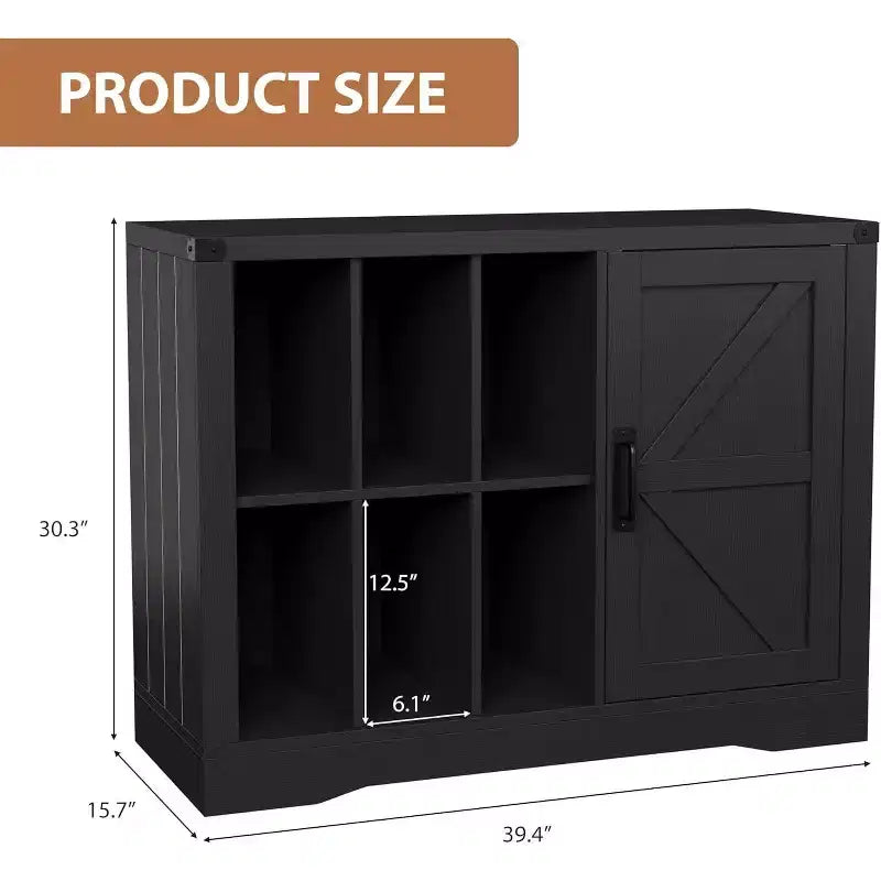 Farmhouse Record Player Stand, Black Barn Door, Vinyl Storage Cabinet, Holds 750 Albums