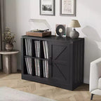 Farmhouse Record Player Stand, Black Barn Door, Vinyl Storage Cabinet, Holds 750 Albums