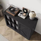 Farmhouse Record Player Stand, Black Barn Door, Vinyl Storage Cabinet, Holds 750 Albums