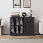 Farmhouse Record Player Stand, Black Barn Door, Vinyl Storage Cabinet, Holds 750 Albums