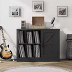 Farmhouse Record Player Stand, Black Barn Door, Vinyl Storage Cabinet, Holds 750 Albums