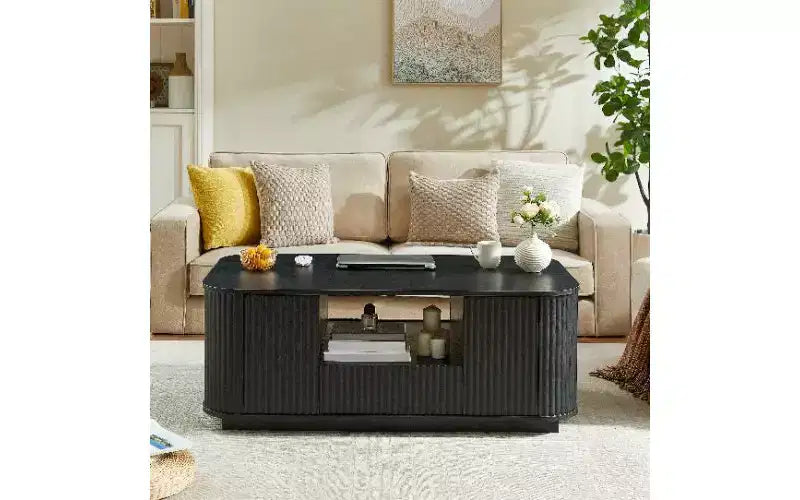 Wavy Curved Oval Coffee Table with Drawers and Hidden Compartments