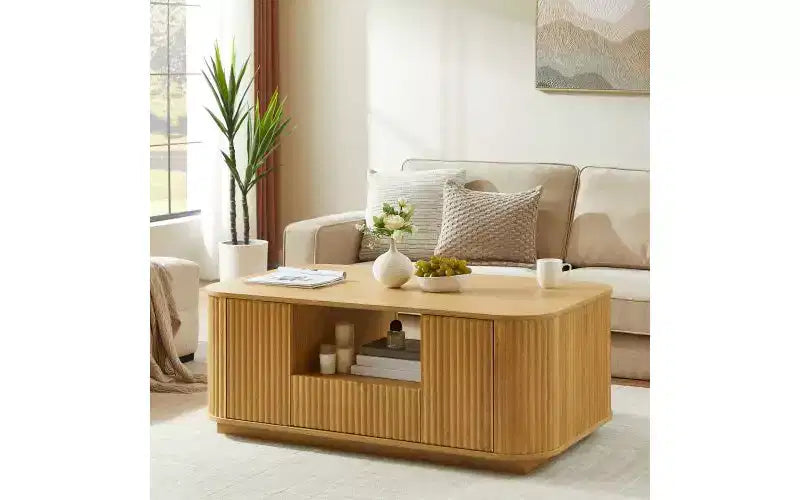 Wavy Curved Oval Coffee Table with Drawers and Hidden Compartments