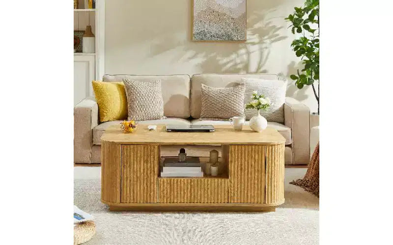 Wavy Curved Oval Coffee Table with Drawers and Hidden Compartments