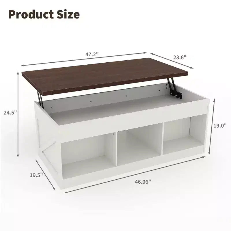 Tavolino da caffè in stile rustico con piano sollevabile - Tavolino da caffè rustico 2-in-1 con contenitore, per soggiorno ufficio