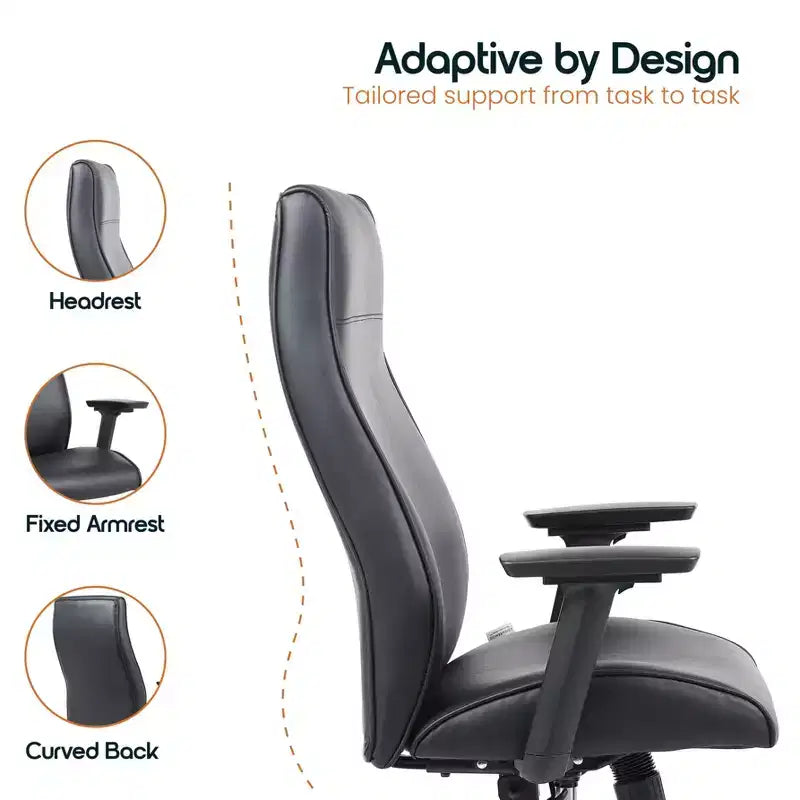 Sedia da ufficio direzionale Maxwell ad alto schienale imbottita in pelle PU, altezza e braccioli regolabili, inclinazione ginocchia e rotazione a 360°, sedia ergonomica da scrivania per computer