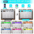 Comò a 7 cassetti, Comò in legno con luci a LED e stazione di ricarica, Cassettiera con grande capacità di archiviazione per camera da letto, soggiorno, corridoio