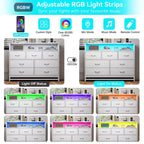 Comò a 7 cassetti, Comò in legno con luci a LED e stazione di ricarica, Cassettiera con grande capacità di archiviazione per camera da letto, soggiorno, corridoio