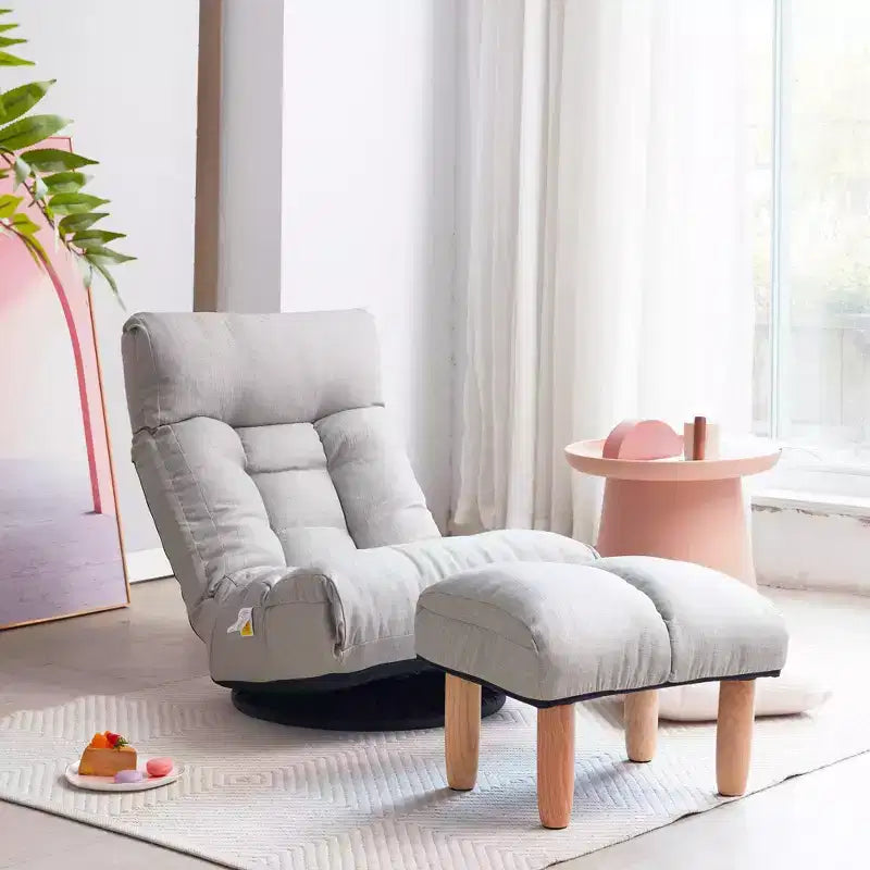 Poltrona da salotto girevole FurnitureR con pouf, poltrona reclinabile regolabile con poggiapiedi, sedia da gioco e meditazione per soggiorno camera da letto