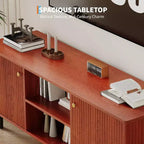 Mobile TV scanalato da 55'' con 2 ante e ripiani regolabili, Mobile TV in legno con contenitore, Tavolino console porta TV per soggiorno appartamento