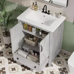 Mobile bagno moderno da 24/30 pollici con lavabo in ceramica 2 ante 1 cassetto, design contemporaneo autoportante per i vostri bagni