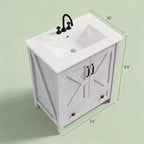 Mobile bagno moderno da 24/30 pollici con lavabo in ceramica 2 ante 1 cassetto, design contemporaneo autoportante per i vostri bagni