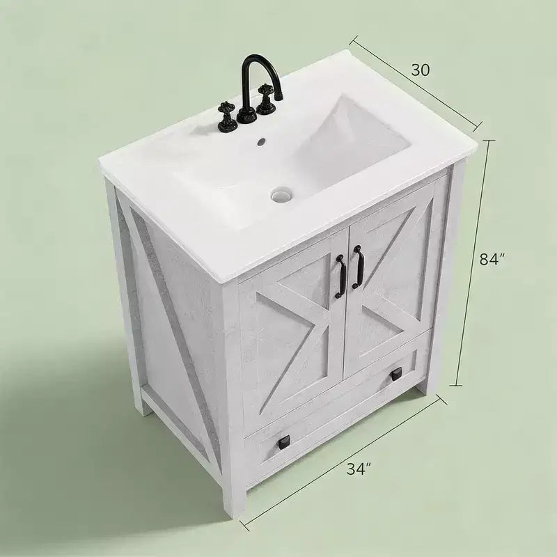 Mobile bagno moderno da 24/30 pollici con lavabo in ceramica 2 ante 1 cassetto, design contemporaneo autoportante per i vostri bagni