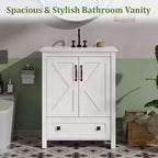 Mobile bagno moderno da 24/30 pollici con lavabo in ceramica 2 ante 1 cassetto, design contemporaneo autoportante per i vostri bagni
