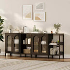 Madia Credenza Moderna in Legno con Ante in Vetro, Mobile Contenitore con Scaffali Regolabili per Cucina, Sala da Pranzo e Soggiorno