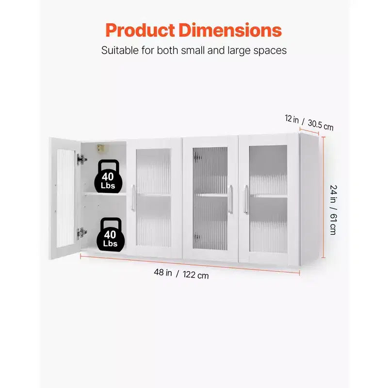 Pensile da Parete VEVOR per Lavanderia, Armadietto a Muro a 2 Livelli con Ripiano Regolabile, Mobile Contenitore con 4 Ante, Set di 2, Bianco