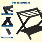 Stand Pieghevole in Bambù per Valigie con Ripiano, Cinghie Durevoli in Nylon, Capacità 50 kg per Camere da Letto, Camere per Ospiti, Soggiorni, Hotel
