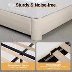 Telaio letto Dyonery Queen-size, telaio letto moderno color crema con testiera regolabile, angoli arrotondati, non è necessario un materasso a molle, facile montaggio.
