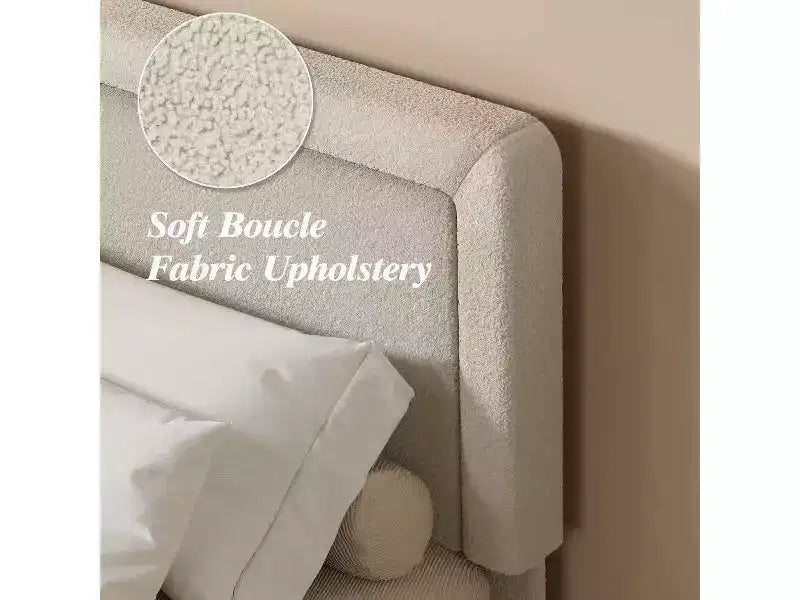Telaio letto Dyonery Queen-size, telaio letto moderno color crema con testiera regolabile, angoli arrotondati, non è necessario un materasso a molle, facile montaggio.