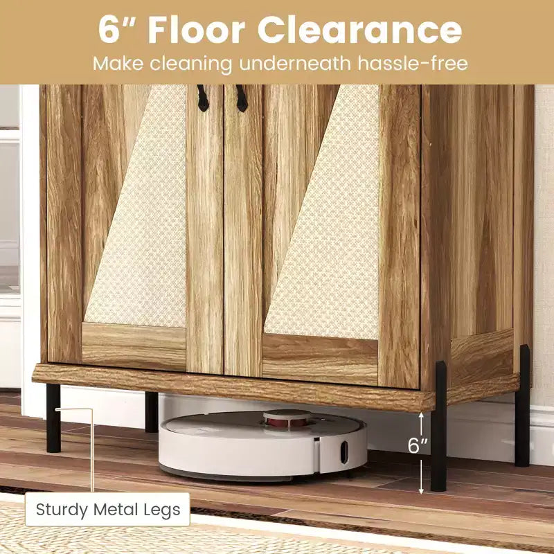 Costway Scarpiera a 5 livelli in stile rustico con ante in rattan intrecciato, ripiani rimovibili per armadio