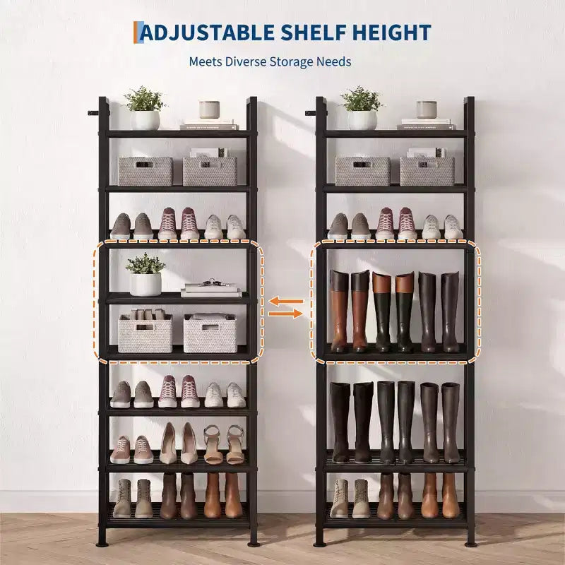 Scarpiera stretta a 8 livelli, Organizer alto in metallo per 18-24 paia di scarpe, Porta scarpe verticale sottile per armadio, ingresso, piccoli spazi, Nero