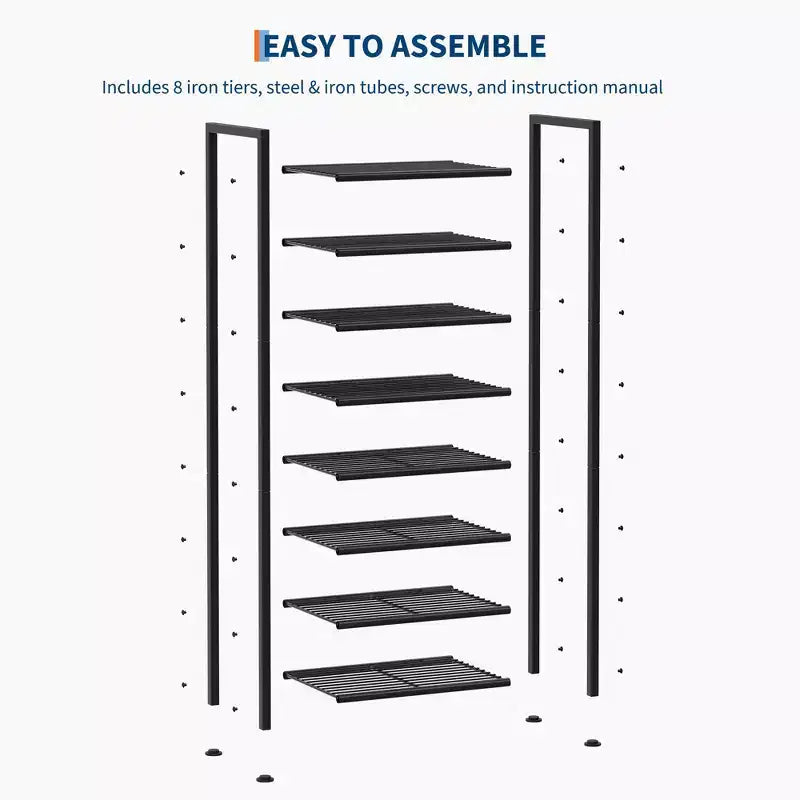 Scarpiera stretta a 8 livelli, Organizer alto in metallo per 18-24 paia di scarpe, Porta scarpe verticale sottile per armadio, ingresso, piccoli spazi, Nero