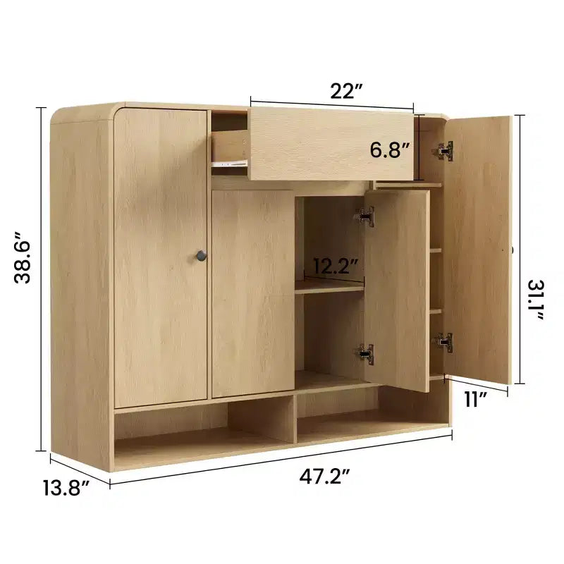 Scarpiera da 120 cm con ripiani regolabili, 4 ante, ripiano inferiore, organizer stretto autoportante con angoli arrotondati per ingresso soggiorno