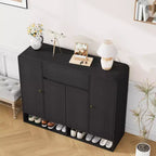 Scarpiera da 120 cm con ripiani regolabili, 4 ante, ripiano inferiore, organizer stretto autoportante con angoli arrotondati per ingresso soggiorno