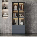 ATJafurn Vetrina illuminata da 23,6 pollici, credenza moderna da pranzo con 2 cassetti e 3 ripiani per cucina, sala da pranzo e soggiorno