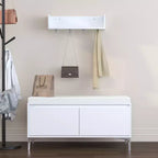 Set mobile da ingresso a parete FurnitureR con ganci e panca contenitore, scarpiera moderna bianca con cuscino, Bianco Sporco