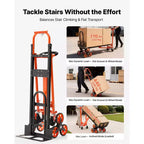 VEVOR Carrello Saliscale Convertibile Industriale 3 in 1, Capacità Massima 350 kg, Carrello Pieghevole con Maniglia e Ruote, Nero e Arancione