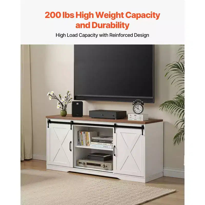 VEVOR Set di 4 Tavoli da Caffè Stile Fattoria, Tavolo da Caffè da 101,6 cm con 2 Tavolini Laterali e Porta TV da 167,6 cm, Bianco e Marrone