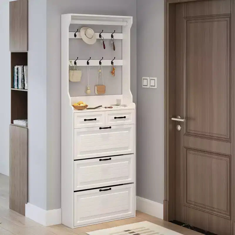 White Shoe Cabinet With 3 Doors 2 Drawers With Hanger