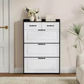 1250 Black Shoe Cabinet With 3 Doors 2 Drawers, PVC Door With Shaped PVC Doors