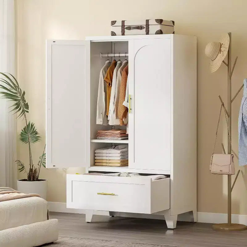 Zevemomo 60.16 Metal Armoire Wardrobe Closet with Drawer and Adjustable Shelf, Tall Storage Cabinets for Bedroom, Laundry Room, Office, White
