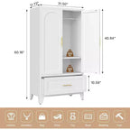 Zevemomo 60.16 Guardaroba Armadio in Metallo con Cassetto e Ripiano Regolabile, Armadietti Contenitori Alti per Camera da Letto, Lavanderia, Ufficio, Bianco
