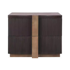 Whisen Comodino Moderno, Tavolino da Notte, Tavolino con Pannello Scanalato, Legno ad Alta Densità, 2 Cassetti, Maniglia Dorata, Guide Silenziose, Antiribaltamento