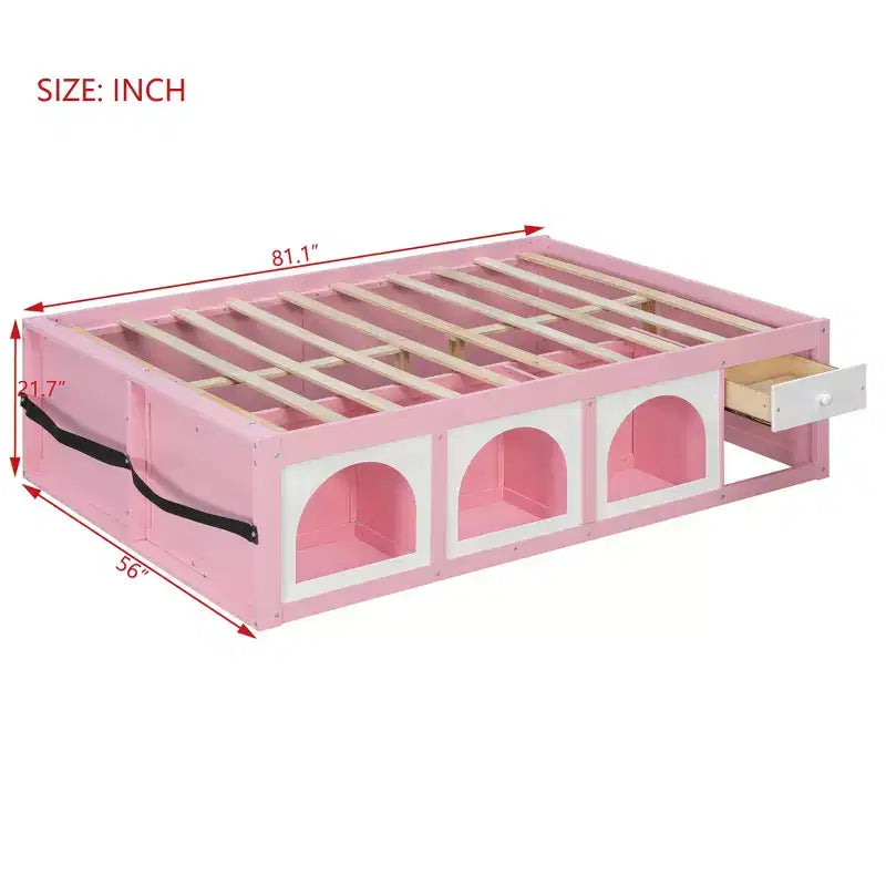 Letto a piattaforma Zeus & Ruta Wood con libreria, mobiletto, luce e cassetto