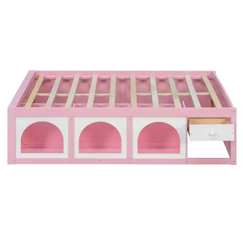 Letto a piattaforma Zeus & Ruta Wood con libreria, mobiletto, luce e cassetto